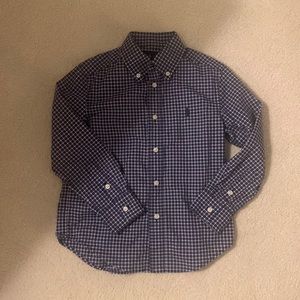 Ralph Lauren, navy blue small checkered, 4T long sleeve button down